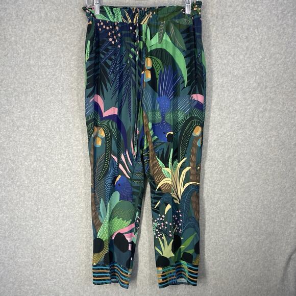 🌴 Farm Rio Womens Small Green Embroidered Drawstring Pants 🌴 - Picture 11 of 11